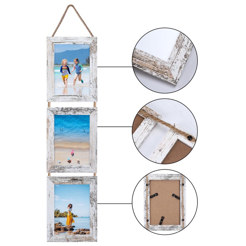 Lavezee 5x7 Collage Hanging Triple Picture Frames Set 6 Open White Pertical Frame Made لعرض 5 × 7 بوصة صور لديكور الجدار - Image 3
