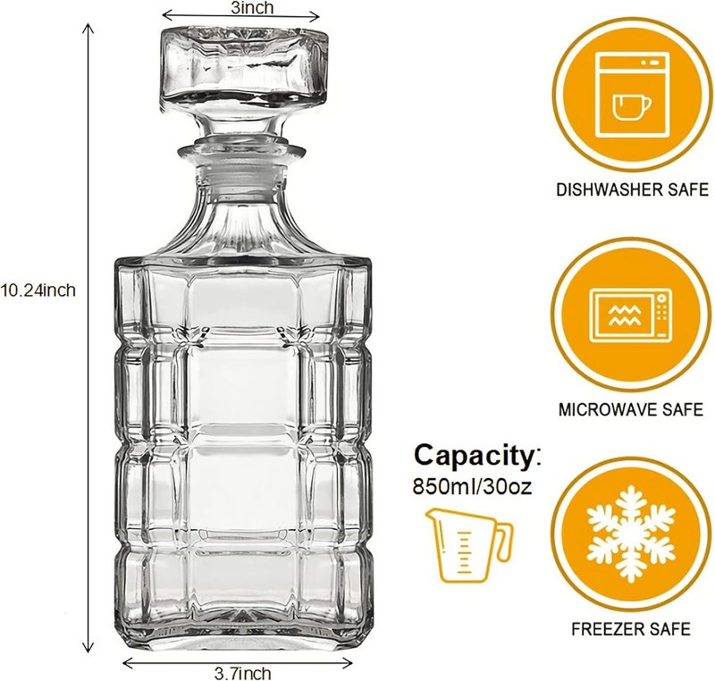 EZALLA Ezalla Crystal Clear Square Shape Decanter with Small Square Cap for Wine and Whiskey Drinking Champagne Drinking Glass Bottle Decanter w/Cap Stopper (1000 ML) Pack of 1 (sex decenter)  - Image 4