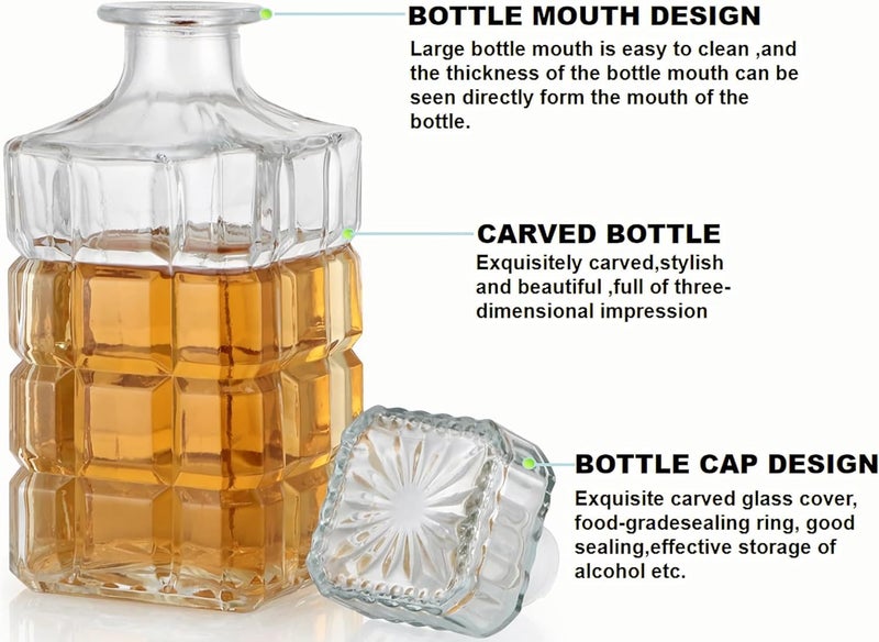 EZALLA Ezalla Crystal Clear Square Shape Decanter with Small Square Cap for Wine and Whiskey Drinking Champagne Drinking Glass Bottle Decanter w/Cap Stopper (1000 ML) Pack of 1 (sex decenter)  - Image 3
