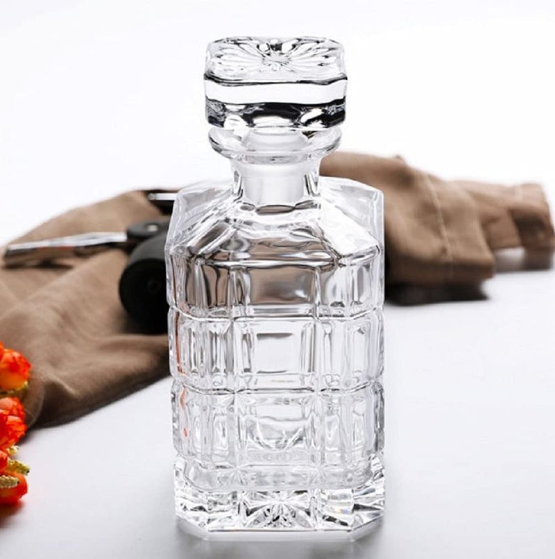 EZALLA Ezalla Crystal Clear Square Shape Decanter with Small Square Cap for Wine and Whiskey Drinking Champagne Drinking Glass Bottle Decanter w/Cap Stopper (1000 ML) Pack of 1 (sex decenter)  - Image 2