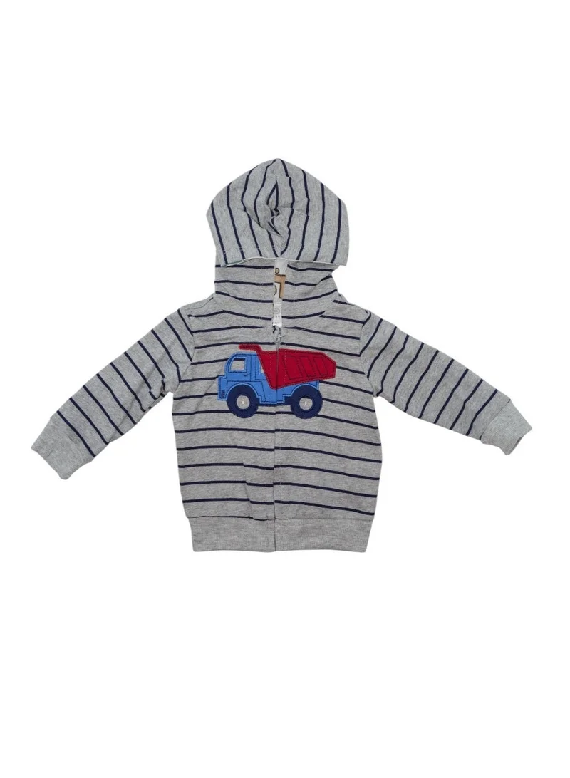 Bambimici Bambimici Vehicle Print Striped Hoodie- Grey