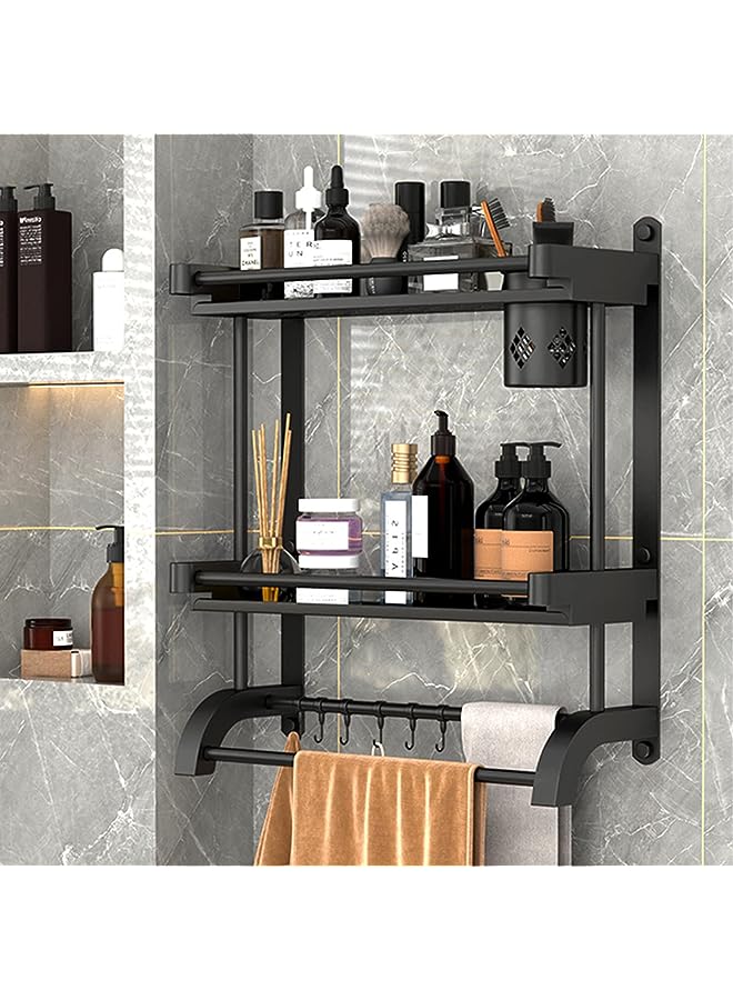 IAF Shelf with Towel Bars, 2 Tier Bathroom Wall Shelf Shower Storage Rack with Brush Holder,Bathroom Towel Rack with Shelf,Storage Organizer Shelf for Bathroom Kitchen (2-tier with cups(60CM)) - Image 1