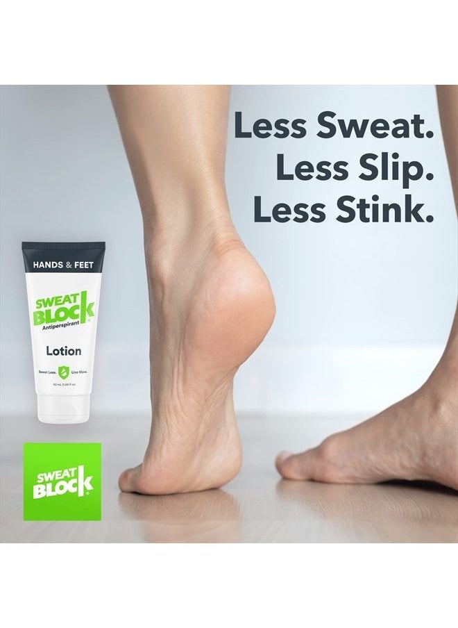 Sweatblock - CLINICAL STRENGTH Antiperspirant Lotion for Hands & Feet - Men & Women - Hyperhidrosis Aid to Stop Excessive Sweating - Reduces Foot Odor - Moisturizing with Aloe - Travel Size 1.69 fl oz - Image 1