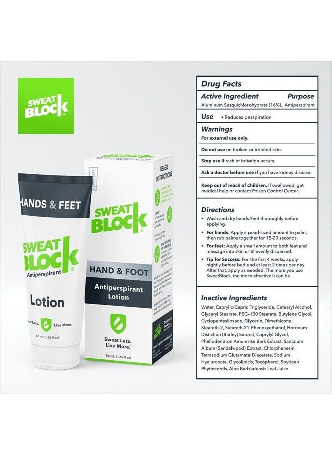 Sweatblock - CLINICAL STRENGTH Antiperspirant Lotion for Hands & Feet - Men & Women - Hyperhidrosis Aid to Stop Excessive Sweating - Reduces Foot Odor - Moisturizing with Aloe - Travel Size 1.69 fl oz - Image 1