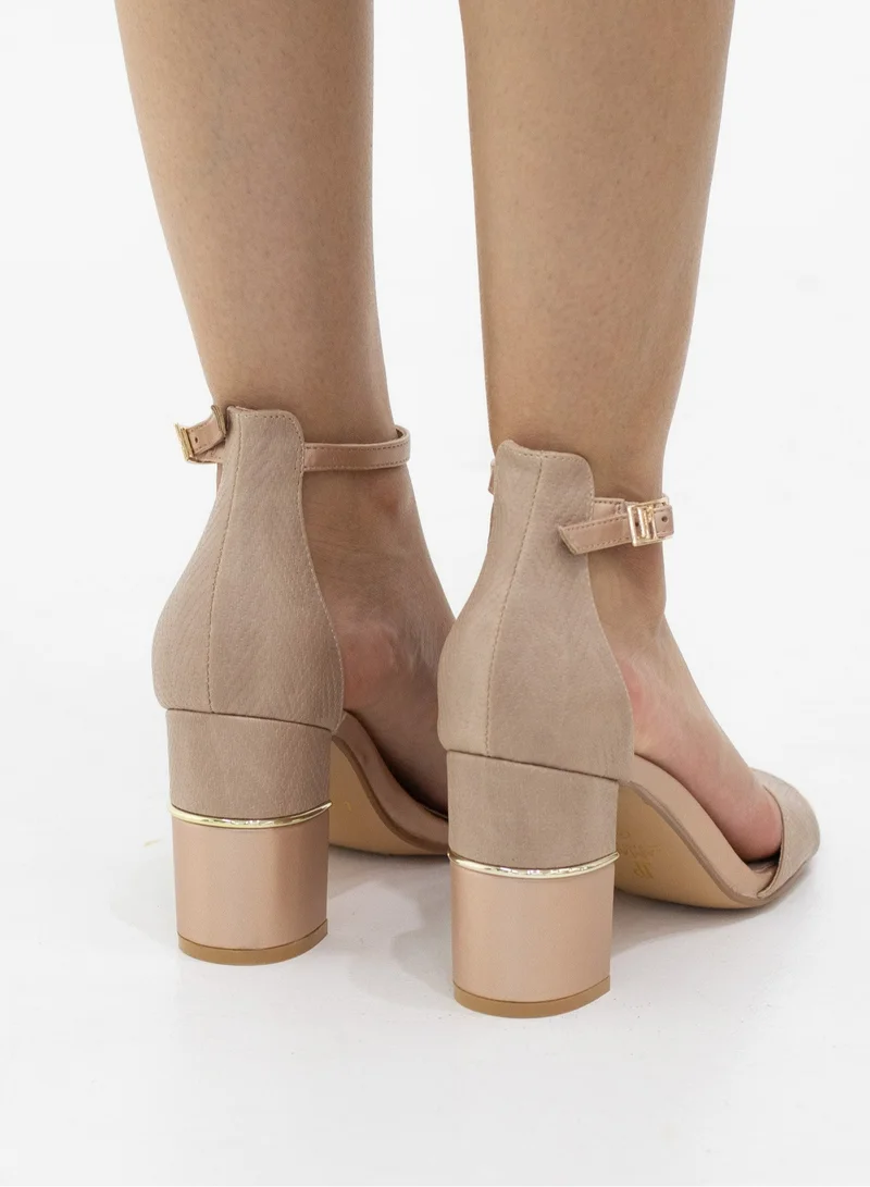 LAMARAPARIS Hafsa one band ankle strap gold toe trim 8.5cm heel sandal rose gold