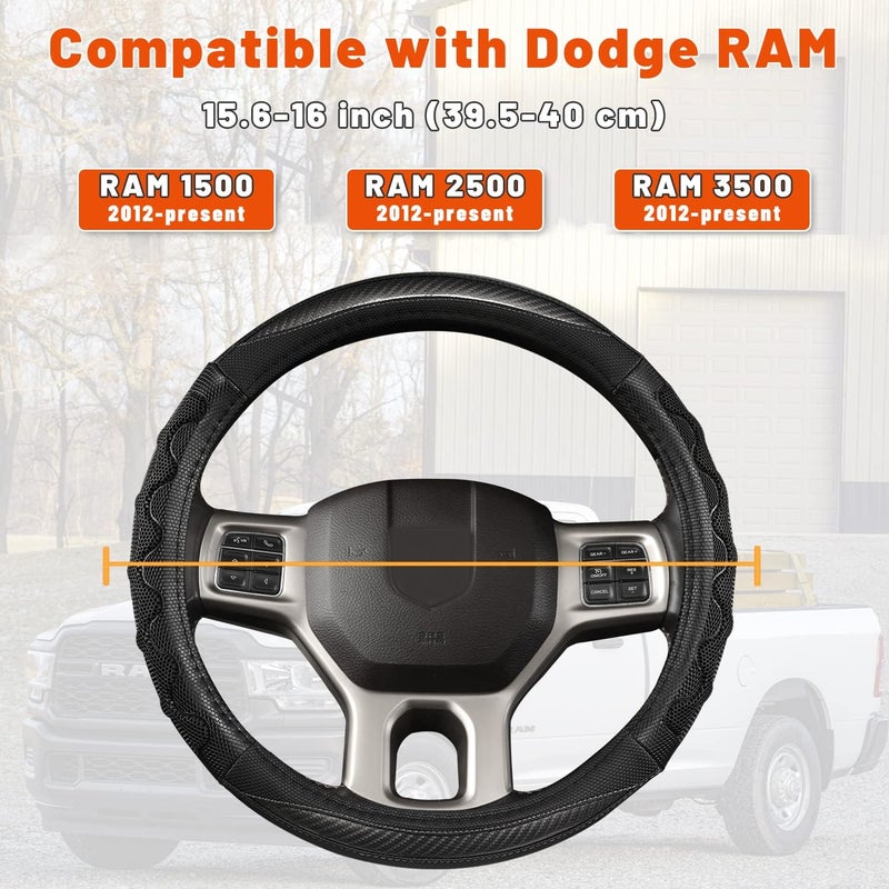 GIANT PANDA Dodge Ram 1500 Steering Wheel Cover - Car Steering Wheel Covers for Dodge Ram 2500 3500 15.5-16 inch - Grey - Image 2
