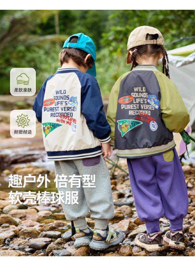 Doodle Home kids Baseball Jacket | Autumn Boys' Coat | Girls' Windproof Jacket | Baby Softshell Jacket | Trendy Outerwear - Image 1