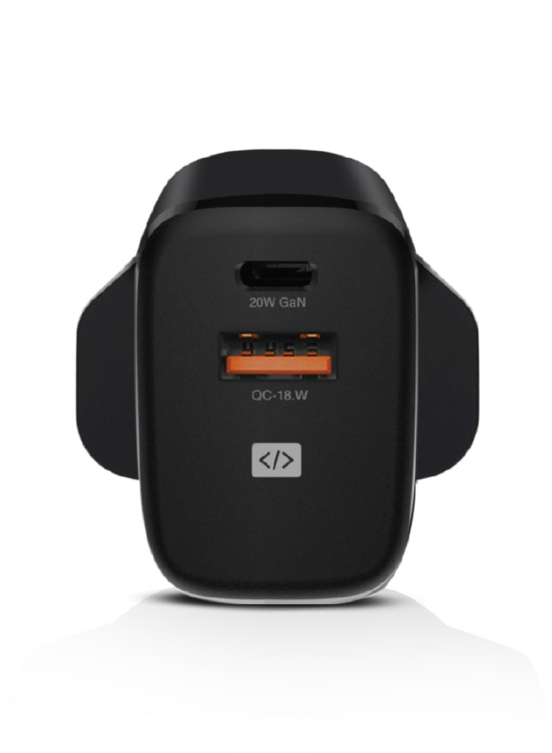 Lycka Boost +20 GaN Charger – Dual Port Fast Charger with 20W PD & QC3.0, Compact & Travel-Ready Design - Image 1