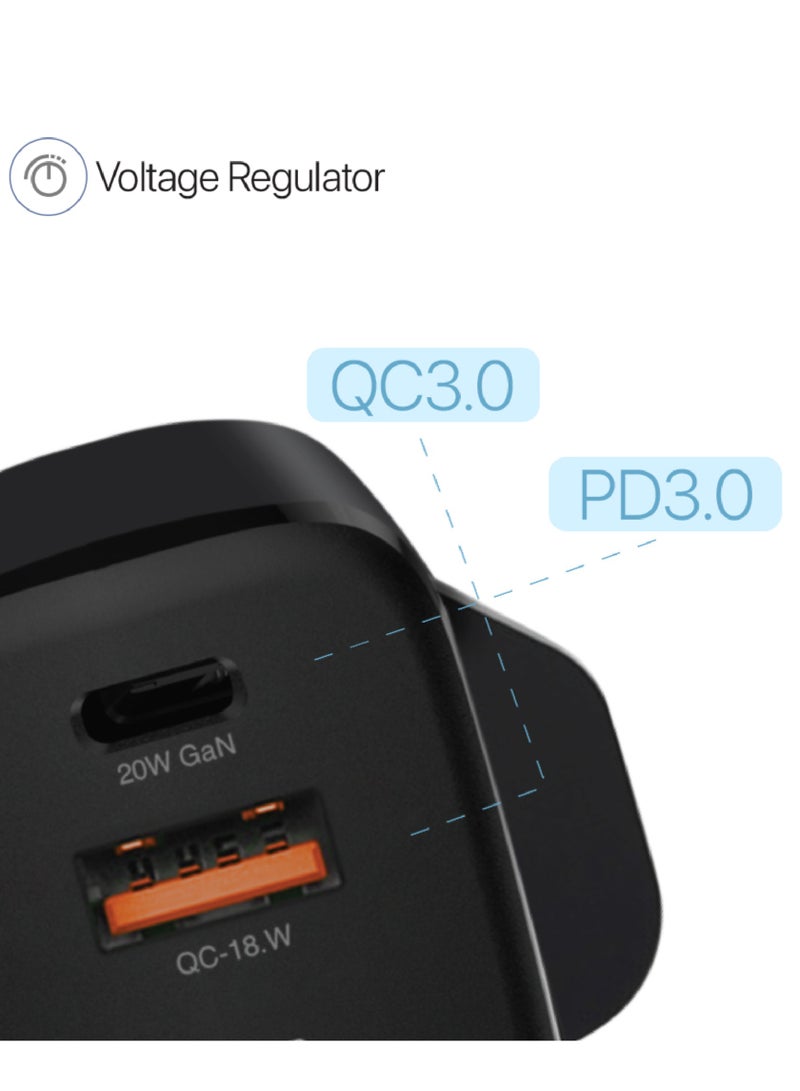 Lycka Boost +20 GaN Charger – Dual Port Fast Charger with 20W PD & QC3.0, Compact & Travel-Ready Design - Image 4