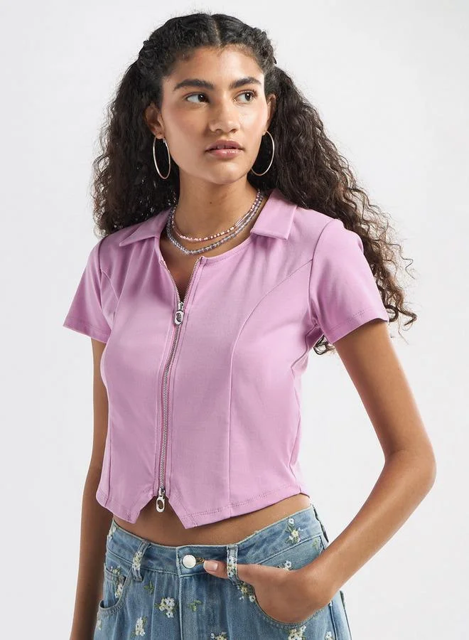 Splash FAV Panelled Top with Collar and Zip Closure