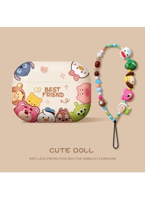 Suitable For AirPods4 Protective Cover Pro2 For Apple 4 Generation Lanyard Headphone Cover All-inclusive Wireless Bluetooth Headset-Color:Off-white Q Version Avatar With Cartoon Lanyard-Applicable Models:Airpods Pro