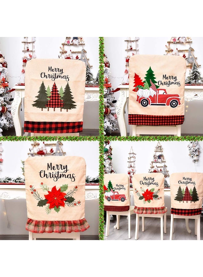 كفر كرسي كاروهات غطاء كرسي زينة عيد الميلاد، قبعة سانتا كلوز،  طاولة عشاء عيد الميلاد عدد 4 - Image 1