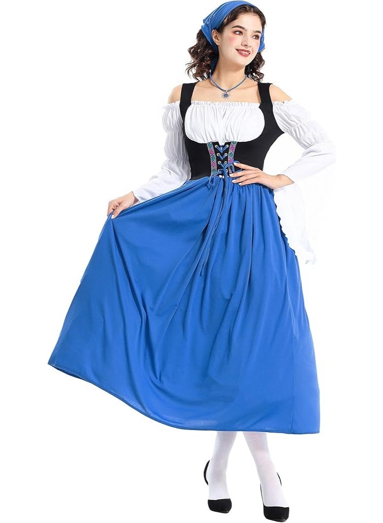 NIBEMINENT Women Oktoberfest Costume, Bavarian Dress With Scarf - Image 1