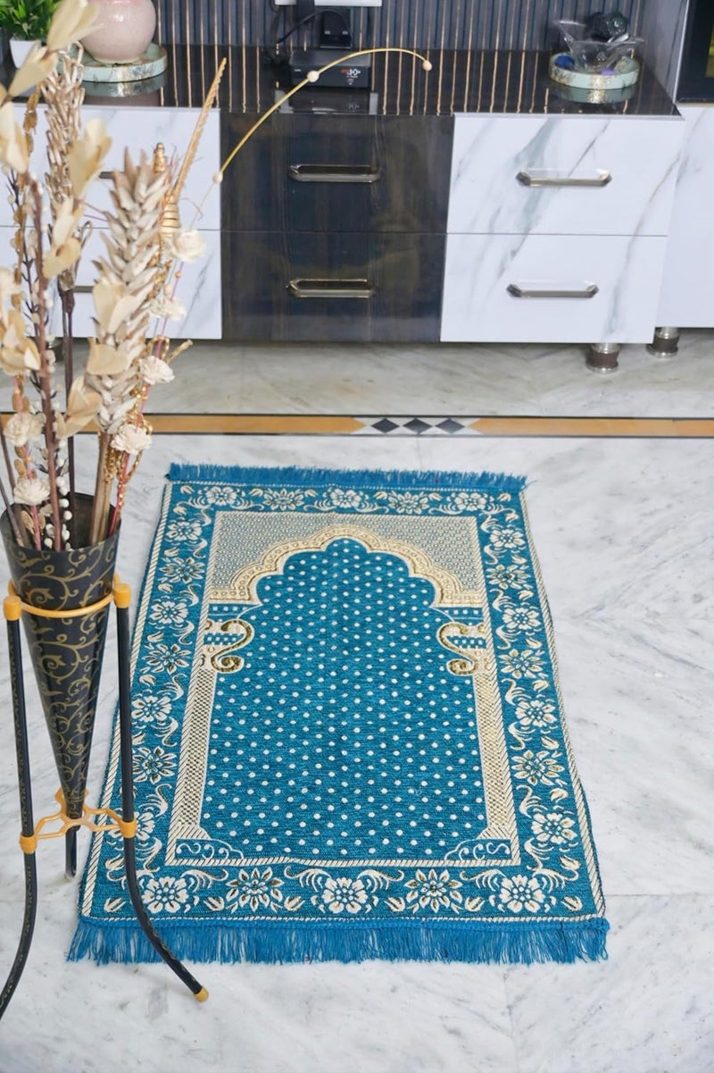 Kian Kian Prayer Mat Musalla AasanMeditation MatVelvet Rug Mats Cotton Prayer Mat for Muslims Meditation Janamaz for Namaz Muslim 44x28 inch 110 cm X 70 cm Color Blue Pack of 1  - Image 1