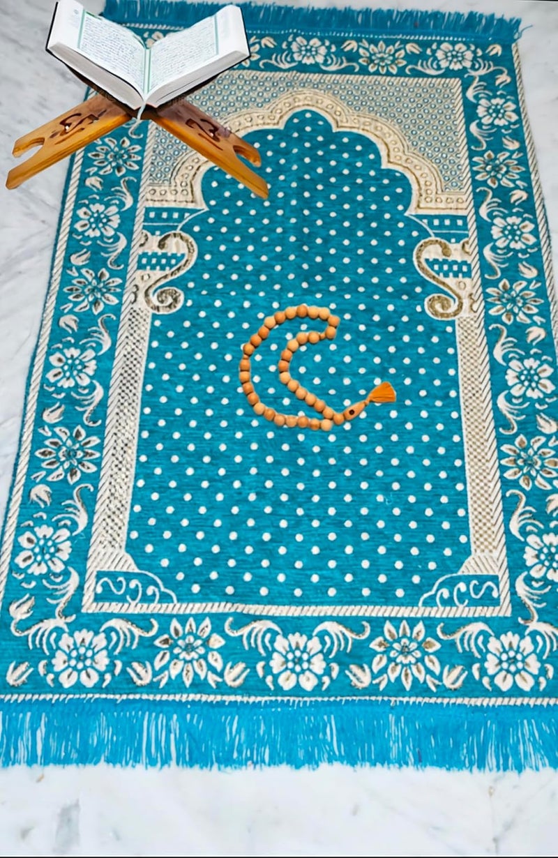 Kian Kian Prayer Mat Musalla AasanMeditation MatVelvet Rug Mats Cotton Prayer Mat for Muslims Meditation Janamaz for Namaz Muslim 44x28 inch 110 cm X 70 cm Color Blue Pack of 1  - Image 3