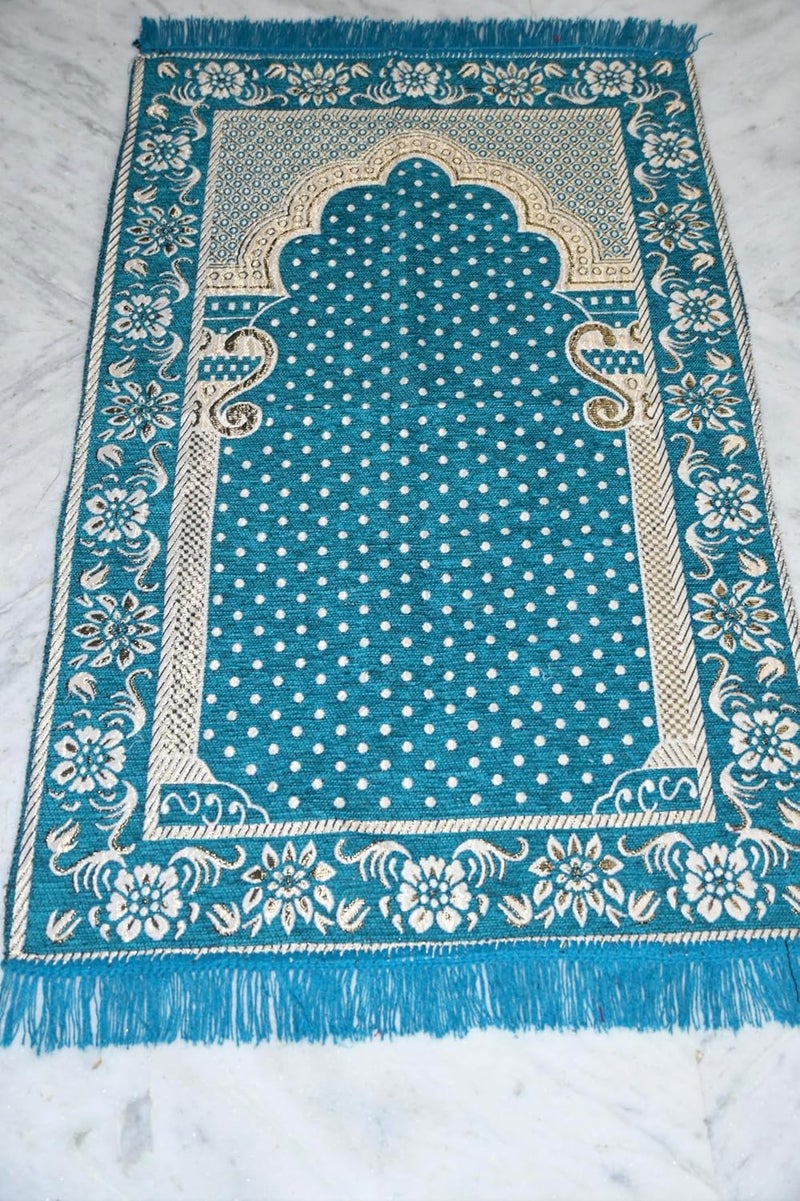 Kian Kian Prayer Mat Musalla AasanMeditation MatVelvet Rug Mats Cotton Prayer Mat for Muslims Meditation Janamaz for Namaz Muslim 44x28 inch 110 cm X 70 cm Color Blue Pack of 1  - Image 4