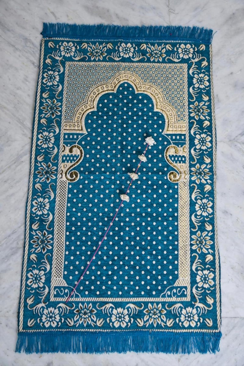 Kian Kian Prayer Mat Musalla AasanMeditation MatVelvet Rug Mats Cotton Prayer Mat for Muslims Meditation Janamaz for Namaz Muslim 44x28 inch 110 cm X 70 cm Color Blue Pack of 1  - Image 2
