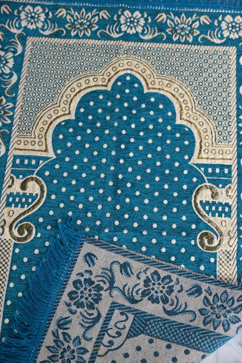 Kian Kian Prayer Mat Musalla AasanMeditation MatVelvet Rug Mats Cotton Prayer Mat for Muslims Meditation Janamaz for Namaz Muslim 44x28 inch 110 cm X 70 cm Color Blue Pack of 1  - Image 5