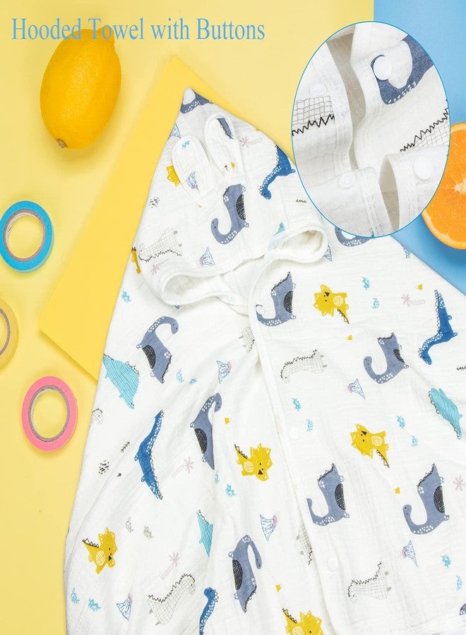 REMASS Muslin Hooded Towel Made from Organic Cotton 6-Layer Cotton Bath Towel, Soft Bath Towels 25x51inches for Toddler Baby and 0-4 Years Old Kids Dinosaur - Image 4