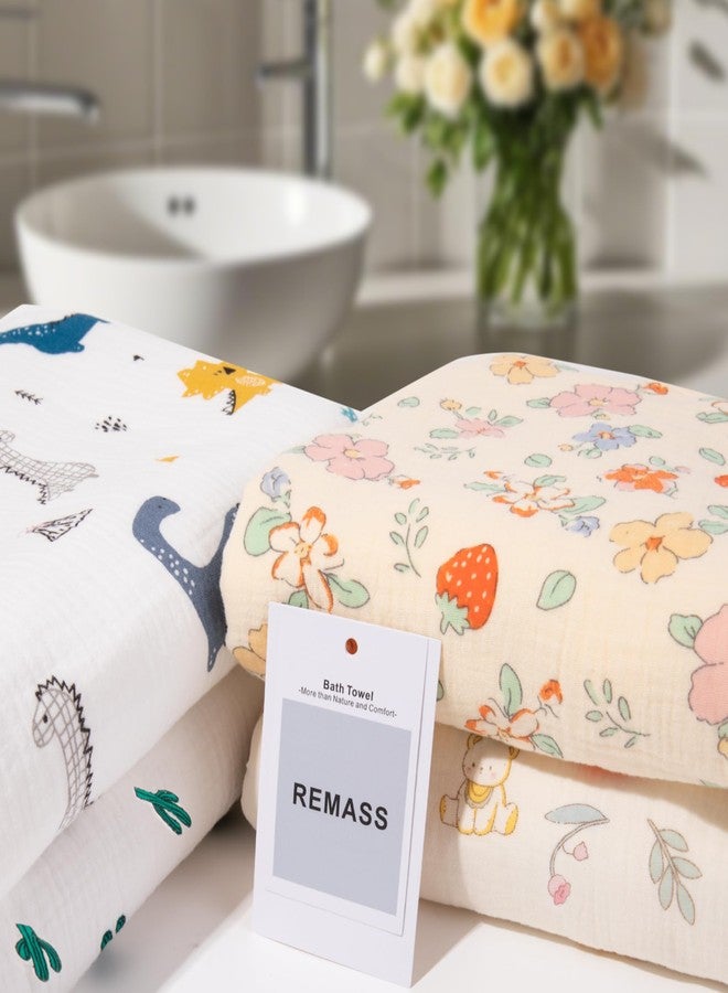 REMASS Muslin Hooded Towel Made from Organic Cotton 6-Layer Cotton Bath Towel, Soft Bath Towels 25x51inches for Toddler Baby and 0-4 Years Old Kids Dinosaur - Image 3