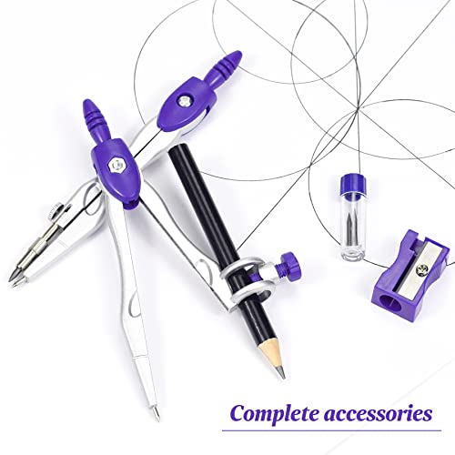 Unjoo Math Geometry Kit Sets 10 Piece Student Supplies with Shatterproof Storage Box,Includes Rulers,Protractor,Compass,Eraser,Pencil Sharpener,Lead Refills,Pencil,for Drafting and Drawings（Purple） - Image 5