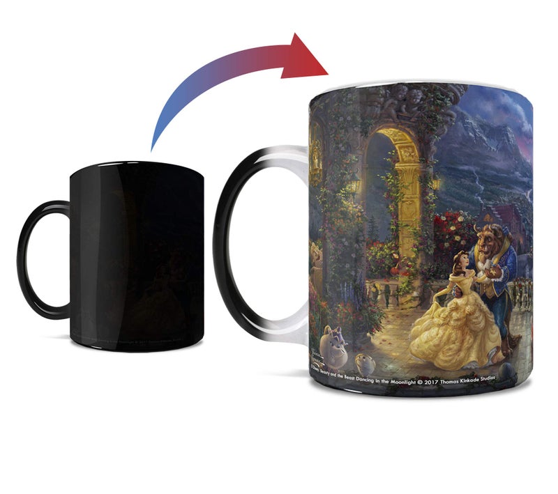 Morphing Mugs Disney  Beauty and the Beast  Dancing in the Moonlight  Thomas Kinkade  One 11 oz Color Changing Heat Sensitive Ceramic Mug  Image Revealed When HOT Liquid Is Added
