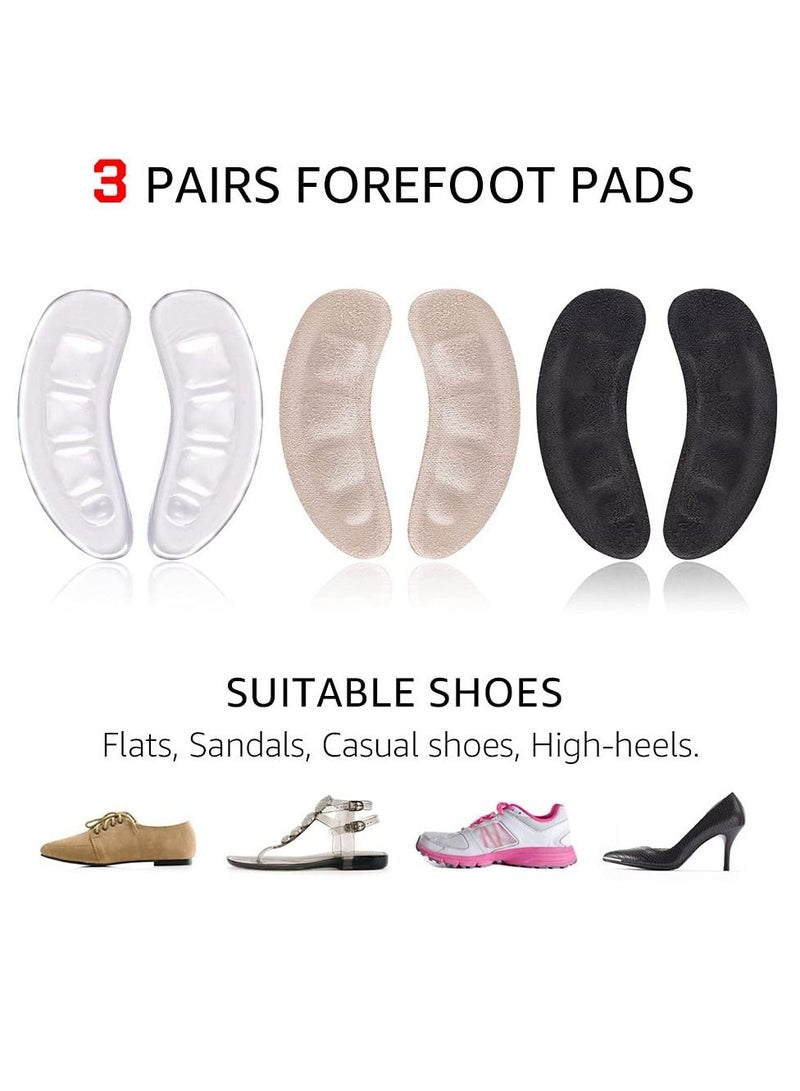 SYOSI High Heels Forefoot Pad 3 Pairs Women's Anti Slip Foot Pad High Heels Anti Abrasion Patch with Adhesive Sweat Absorbent Breathable Foot Patch Pain Relief Toe Pad Toe Pad (Clear + Black + Beige) - Image 2