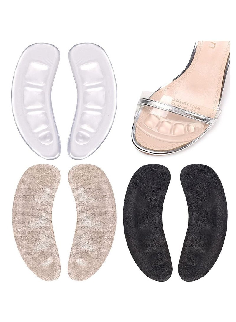 SYOSI High Heels Forefoot Pad 3 Pairs Women's Anti Slip Foot Pad High Heels Anti Abrasion Patch with Adhesive Sweat Absorbent Breathable Foot Patch Pain Relief Toe Pad Toe Pad (Clear + Black + Beige) - Image 1