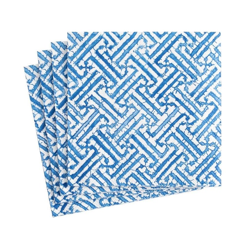 Caspari Fretwork Paper Cocktail Napkins in Blue - 20 Per Package - Image 1