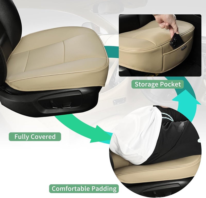 EDEALYN Luxury Car Interior PU Leather Car Seat Protector Front Car Seat Cover, Single Seat Cushion Cover (Width 20.8 ×deep 21×Thick 0.35 inch) (Beige) - Image 2
