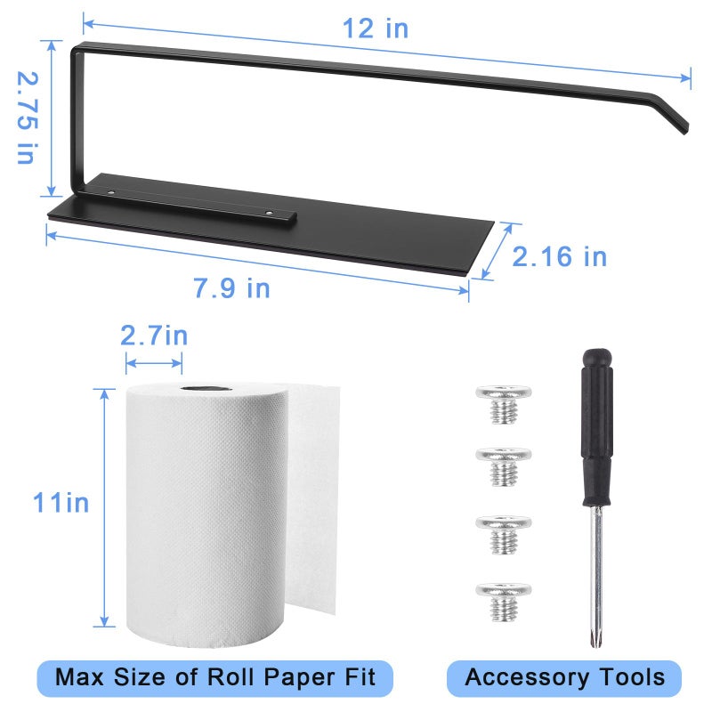 Seropy Black Paper Towel Holder, Magnetic Paper Towel Holder for Fridge, Toilet Paper Roll Holder Magnet Towel Rack Wall Mount Fridge Organizer for Paper Towels Rolls Bathroom Pantry RV Kitchen Storage - Image 2