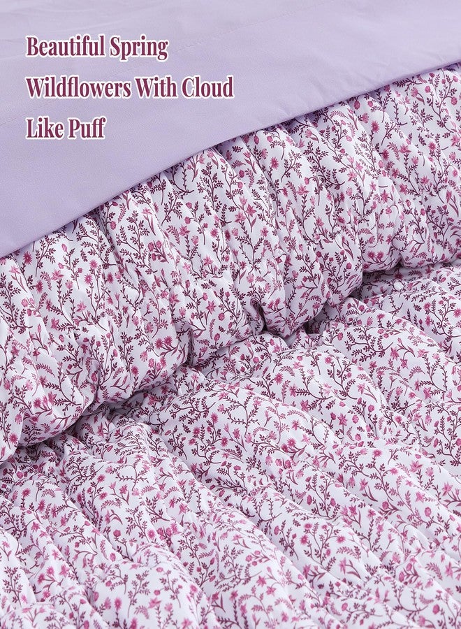 BLOOMHAVEN Queen Comforter Set - 7 Pieces Pink Classic Puff Floral Bedding Sets for All Seasons, Shabby Chic Farmhouse Bed in a Bag Queen with Wildflowers Fluffy Comforter, Sheets, Pillowcases & Shams - Image 2