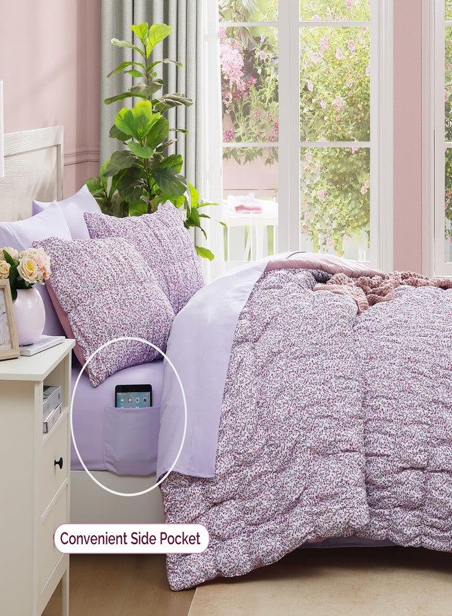 BLOOMHAVEN Queen Comforter Set - 7 Pieces Pink Classic Puff Floral Bedding Sets for All Seasons, Shabby Chic Farmhouse Bed in a Bag Queen with Wildflowers Fluffy Comforter, Sheets, Pillowcases & Shams - Image 3