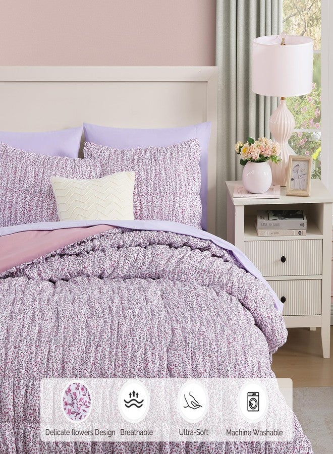 BLOOMHAVEN Queen Comforter Set - 7 Pieces Pink Classic Puff Floral Bedding Sets for All Seasons, Shabby Chic Farmhouse Bed in a Bag Queen with Wildflowers Fluffy Comforter, Sheets, Pillowcases & Shams - Image 4