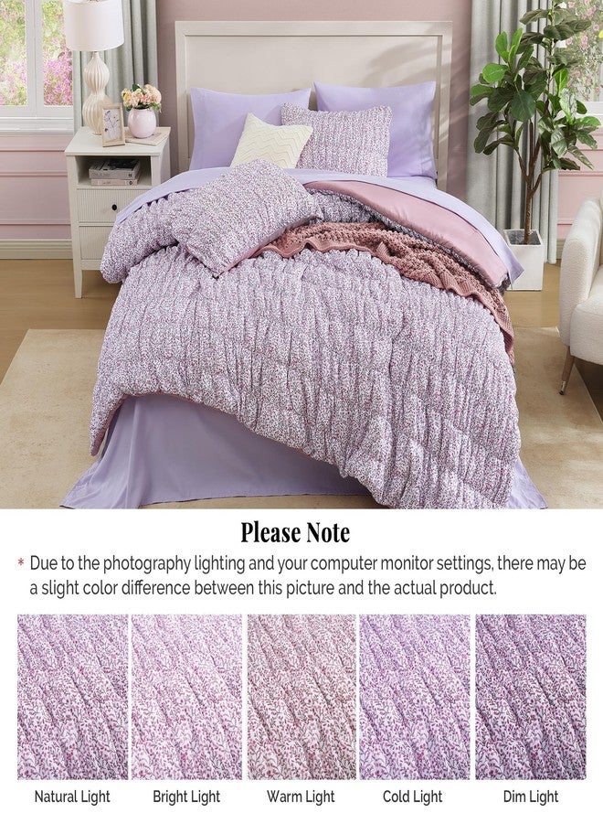 BLOOMHAVEN Queen Comforter Set - 7 Pieces Pink Classic Puff Floral Bedding Sets for All Seasons, Shabby Chic Farmhouse Bed in a Bag Queen with Wildflowers Fluffy Comforter, Sheets, Pillowcases & Shams - Image 5