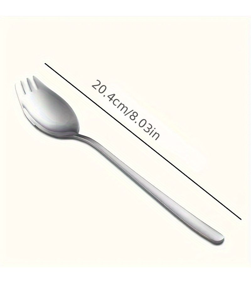 Silver 6 Piece Stainless Steel Spoon Fork Set Long Handle for Dessert Salad and Fruit - Image 3