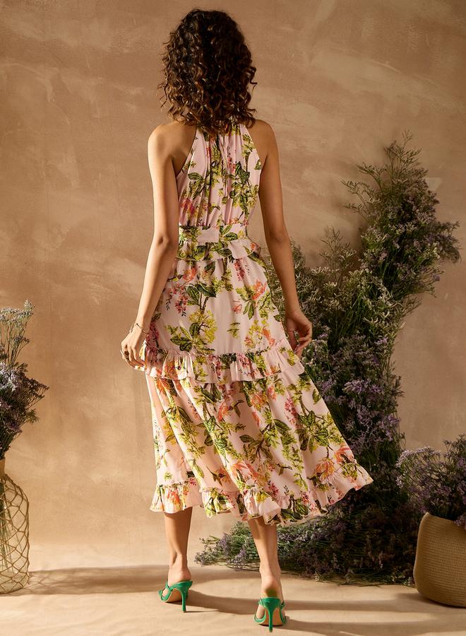 كاجوالي فستان ميدي بكشكشة وزهور - Image 3