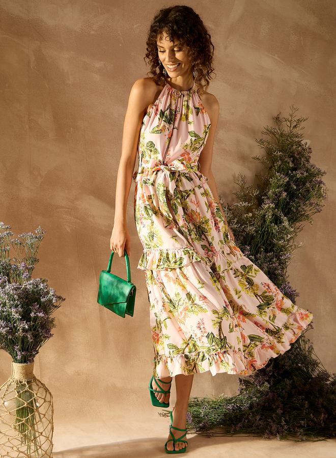 كاجوالي فستان ميدي بكشكشة وزهور - Image 5