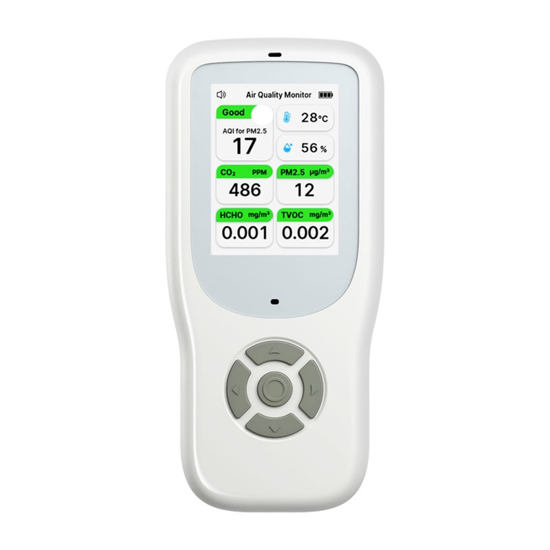 9-in-1 Air Quality Monitor Indoor Handheld AQI/CO₂/PM2.5/PM1.0/PM10/HCHO/TVOC/Temperature/Humidity Detector Real Time Monitoring Large Display with Intelligent Alert Home Air Test Kits