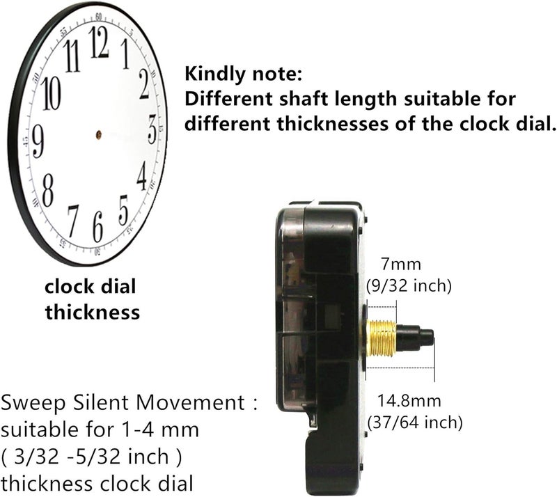 TIKROUND 12888 Sweep Silent Clock Movement Mechanism with 2 Sets Small Hands 13.5mm (17/32 inch) Shaft Length 5.5mm (7/32 inch) Thread Length. - Image 2