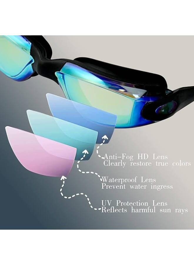نظارات سباحة مضادة للضباب 5 في 1 - مجموعة نظارات سباحة مع غطاء سباحة وسدادات أذن ومشبك أنف ونظارات مانعة للتسرب - نظارات سباحة مقاومة للماء يمكنها حجب الأشعة فوق البنفسجية بشكل فعال - مناسبة للرجال، W - Image 2
