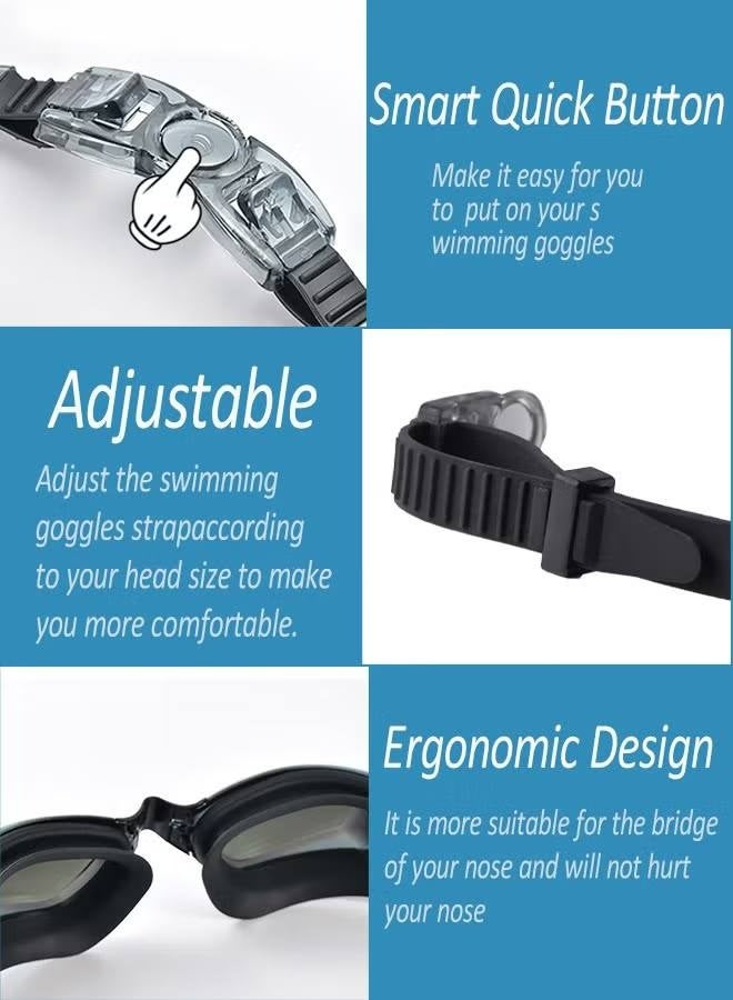 نظارات سباحة مضادة للضباب 5 في 1 - مجموعة نظارات سباحة مع غطاء سباحة وسدادات أذن ومشبك أنف ونظارات مانعة للتسرب - نظارات سباحة مقاومة للماء يمكنها حجب الأشعة فوق البنفسجية بشكل فعال - مناسبة للرجال، W - Image 4