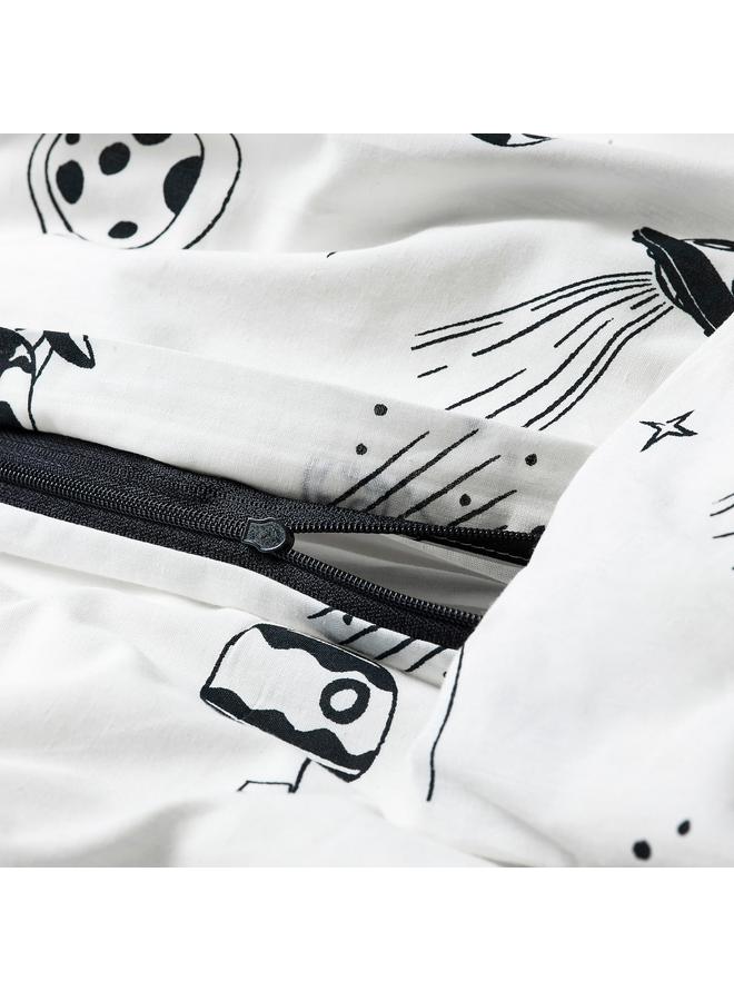 زبون غطاء لحاف وغطاء وسادة، فضاء أبيض/أسود، 150×200/50×80 سم - Image 4