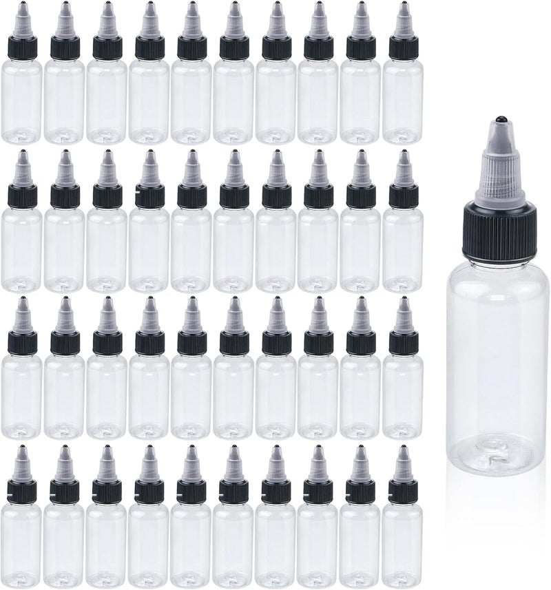 Pack of 40 PCS Clear Refillable Empty Plastic Squeeze Bottle with Black Twist Top Caps, 1oz/30ml