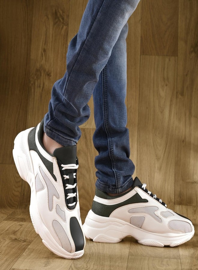 كروزر حذاء رياضي رجالي ضخم من كروزر | تصميم جريء وعصري | خفيف الوزن ومريح مع نعل داخلي مبطن | مثالي لإطلالات الشارع والإطلالات الكاجوال - أبيض - مقاس 8 بريطاني - Image 3