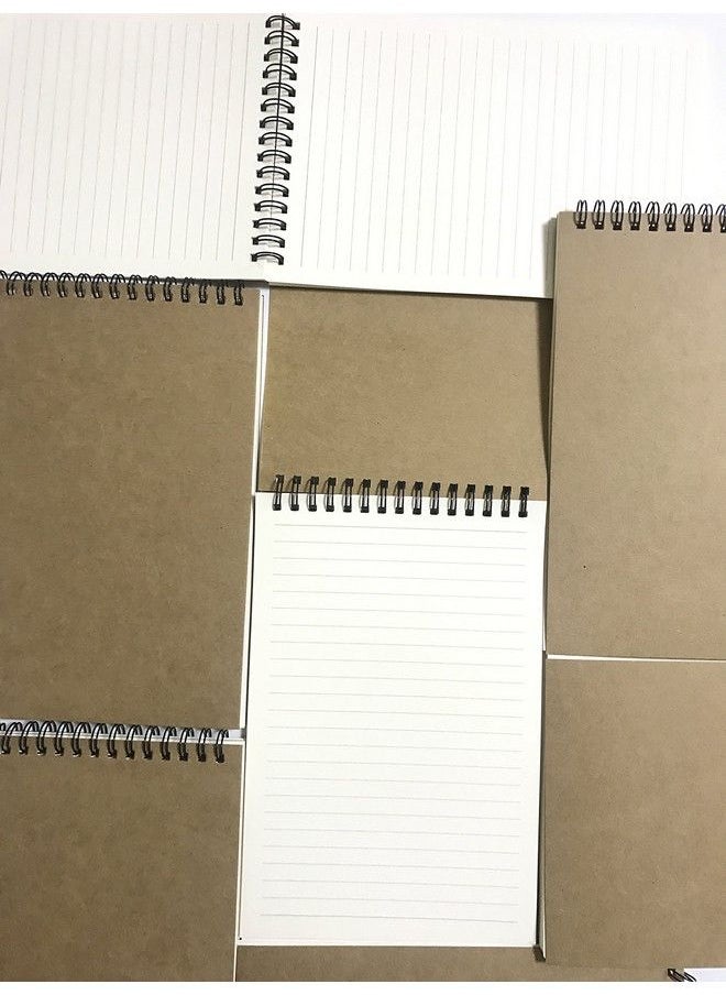 A5 Top Spiral Bound Notebooks Bulk Journals Steno Pads Blank Lined Kraft Brown Cardboard Cover Thick Cream Writing Pad Sketchbook Scrapbook Album (Top Bound Lined Whitepack Of 8)