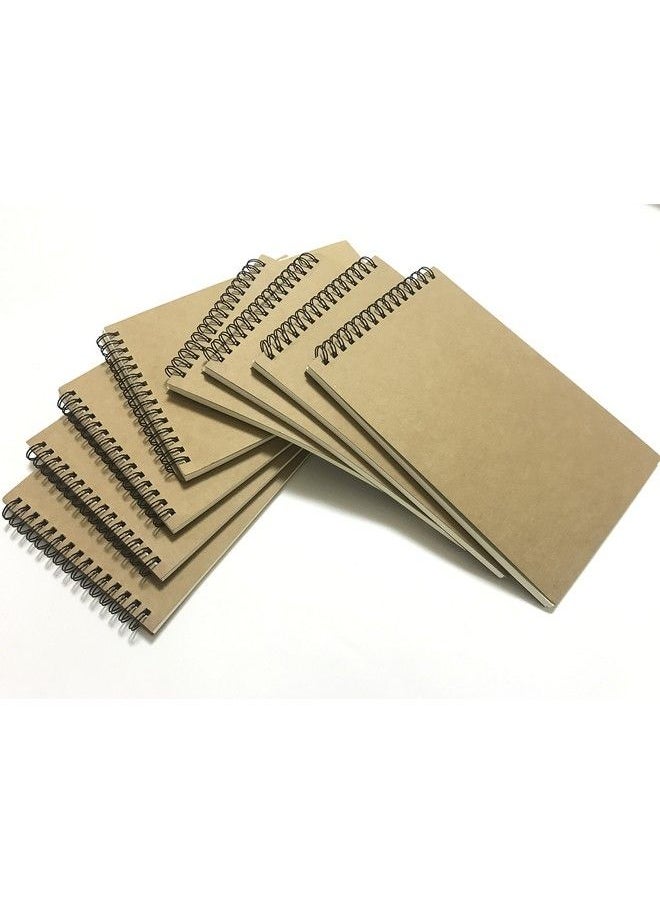 A5 Top Spiral Bound Notebooks Bulk Journals Steno Pads Blank Lined Kraft Brown Cardboard Cover Thick Cream Writing Pad Sketchbook Scrapbook Album (Top Bound Lined Whitepack Of 8)