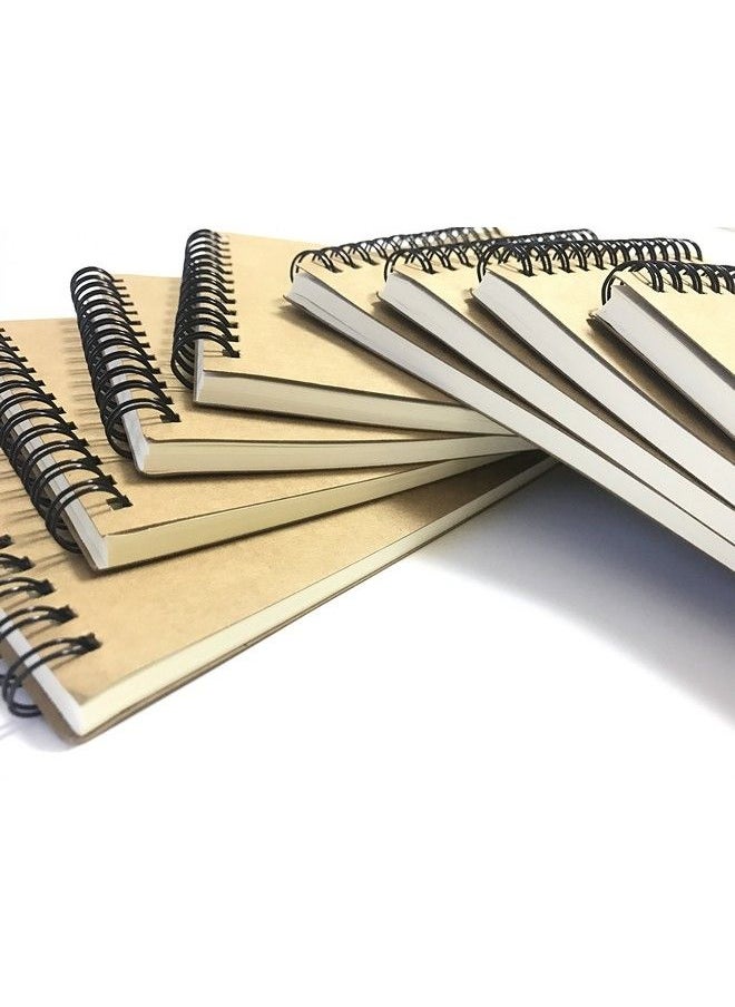 A5 Top Spiral Bound Notebooks Bulk Journals Steno Pads Blank Lined Kraft Brown Cardboard Cover Thick Cream Writing Pad Sketchbook Scrapbook Album (Top Bound Lined Whitepack Of 8)
