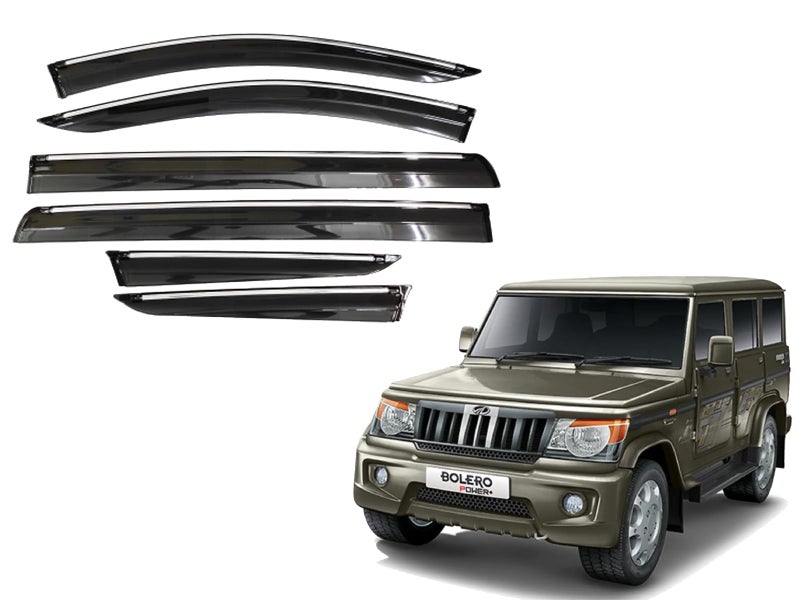 CAR SAAZ Chrome Line Door Visor for Bolero SLX(2011-2020)(Set of 6Pcs) | Rain Guard | Wind Deflector - Image 1