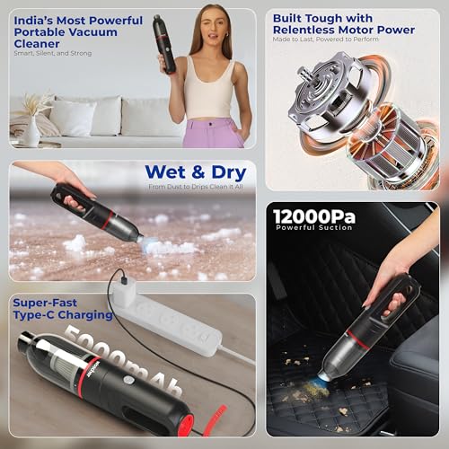 WOSCHER 3003 Cordless, 2-in-1 Rechargeable Vacuum Cleaner & Blower for Car & Home Use |12000 PA Powerfull Suction, Dual Mode Battery 5000 mAh | High Power Portable Lightweight - Image 2